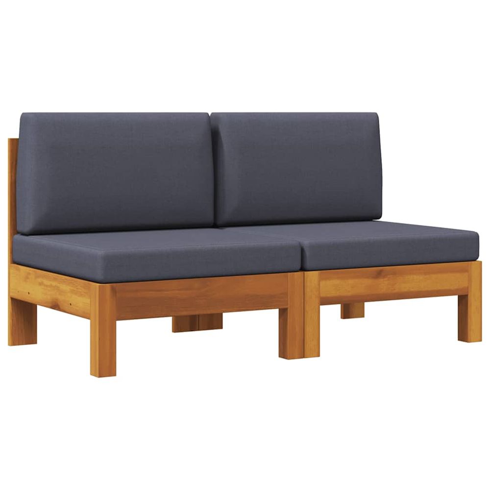Canapés centraux 2 pcs avec coussins gris foncé acacia solide