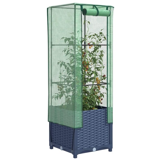 Jardinière surélevée avec housse aspect rotin 40x40x139 cm
