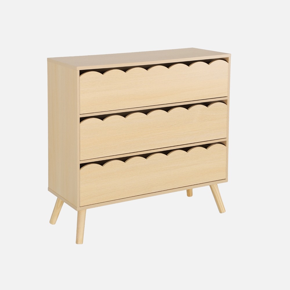 Commode enfant décor bois 3 tiroirs, pieds bois de pin - 80 x 30 x 79 cm - azur