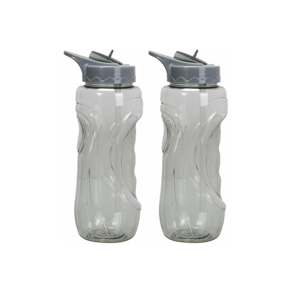 Gourde de sport bouchon avec paille 900 ml (lot de 2) gris