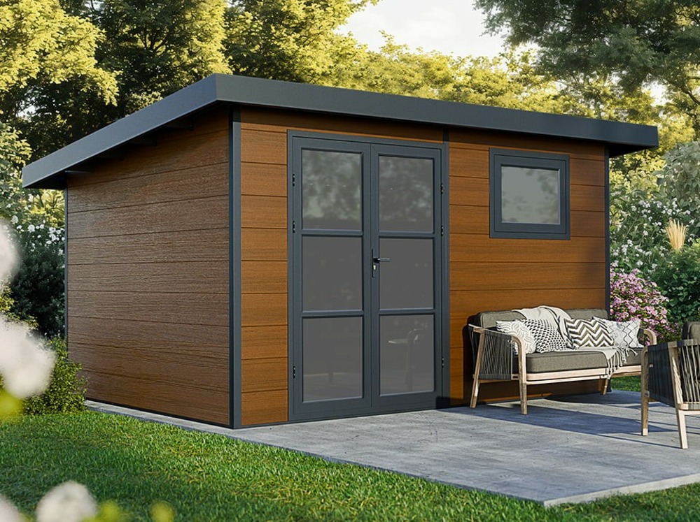 Abri de jardin composite alma - 11m2 brun - garanti 20 ans - cabanon de jardin