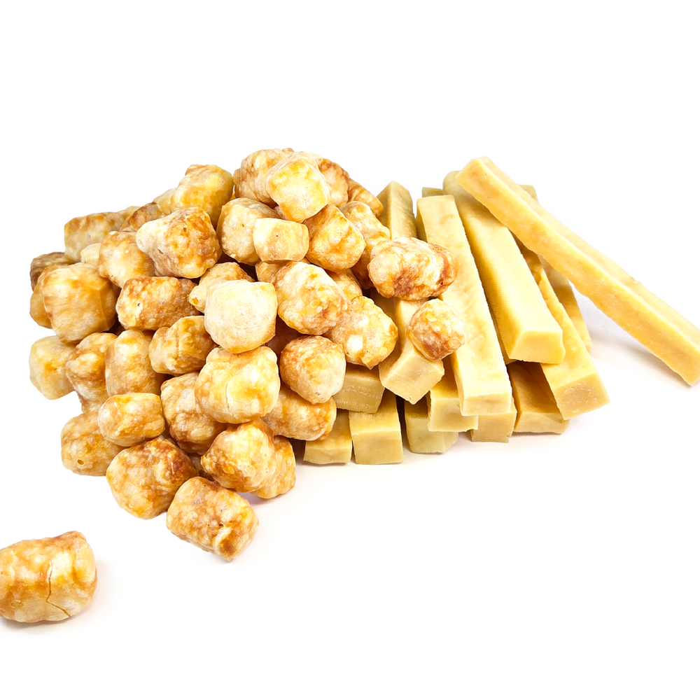 Mini-Box Duo : 15 Cheese Bone Small (500g) + 300g de Croustillants au fromage, Friandises pour petit chien (5-9kg)