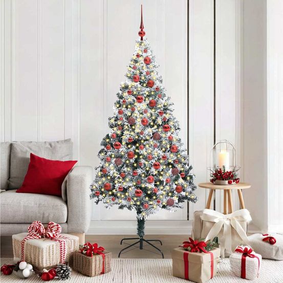 Kit sapin de noël artificiel 180 cm lumineux, 930 branches avec 300 led et 120 boules