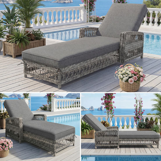 Transat en rotin résistant aux intempéries, avec dossier réglable, pour terrasse et balcon, gris