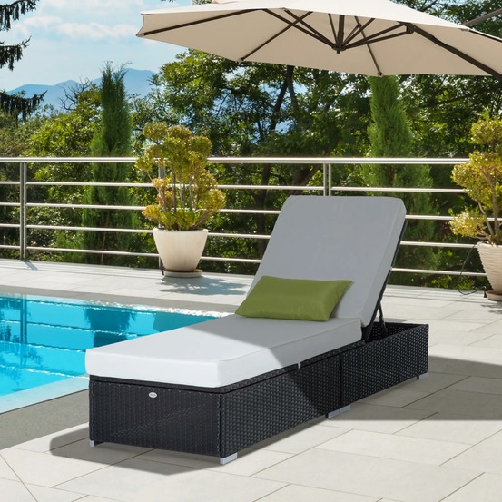 Bain de soleil transat chaise longue jardin 195l x 68l x 31h cm dossier inclinable multi-positions aluminium matelas épaisseur 10 cm