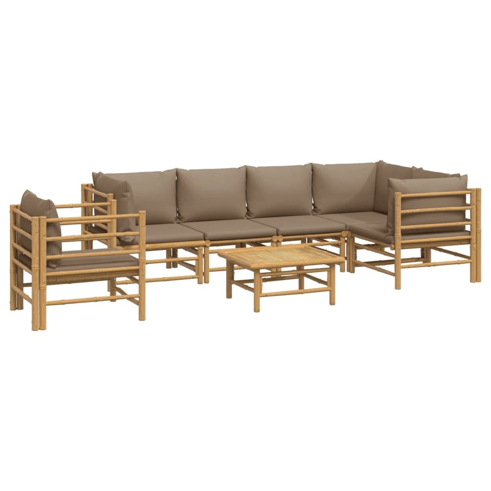 Salon de jardin meuble d'extérieur ensemble de mobilier 7 pièces avec coussins taupe bambou