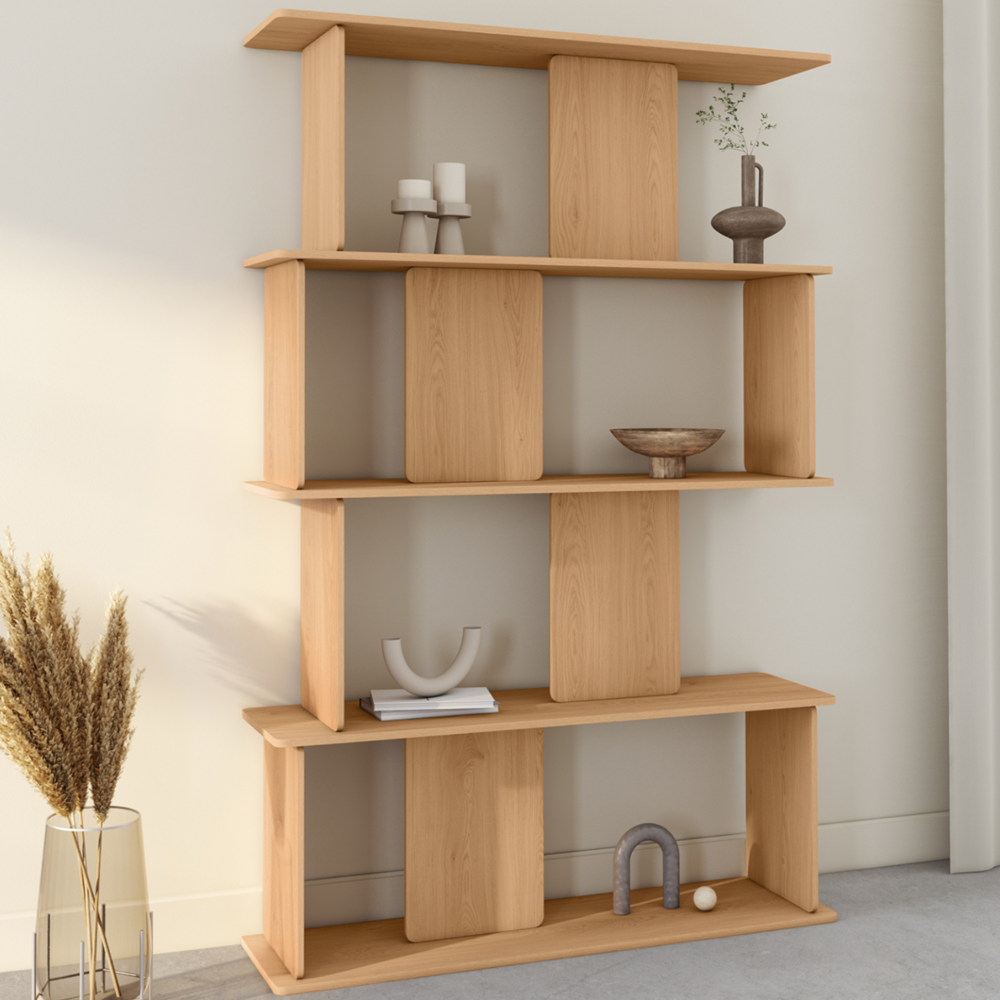 Etagère 4 niveaux capucine asymétrique façon hêtre design arrondi