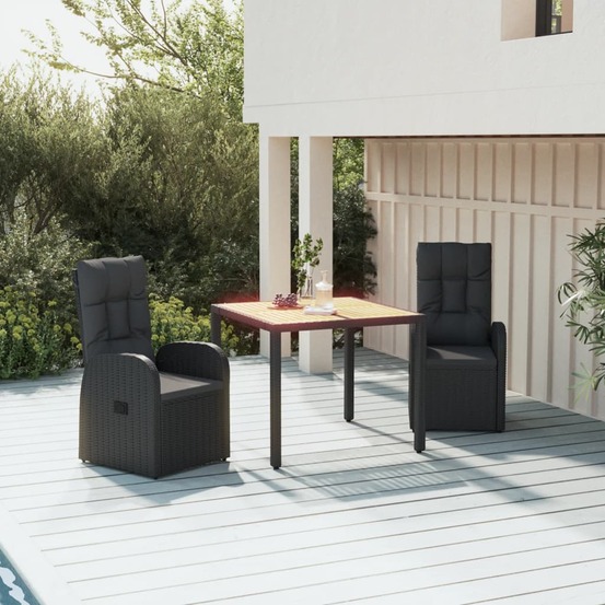 Ensemble à manger de jardin avec coussins 3 pcs noir
