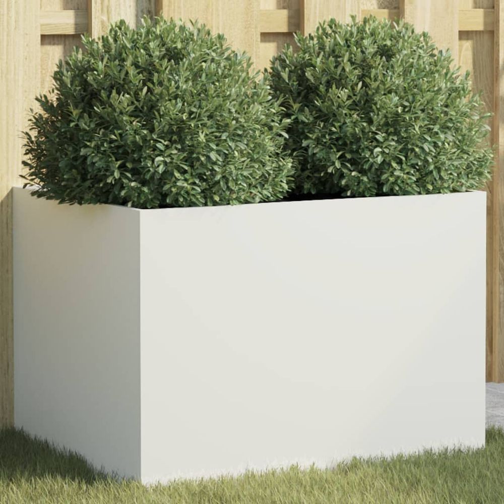 Grande jardinière rectangulaire acier design extérieur blanc 62x47x46 cm