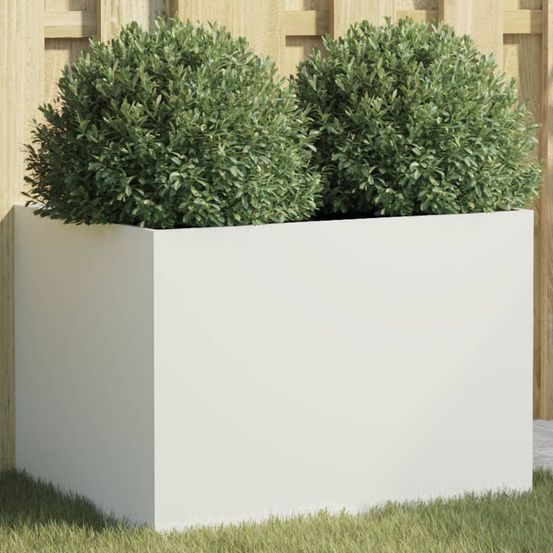 Grande jardinière rectangulaire acier design extérieur blanc 62x47x46 cm