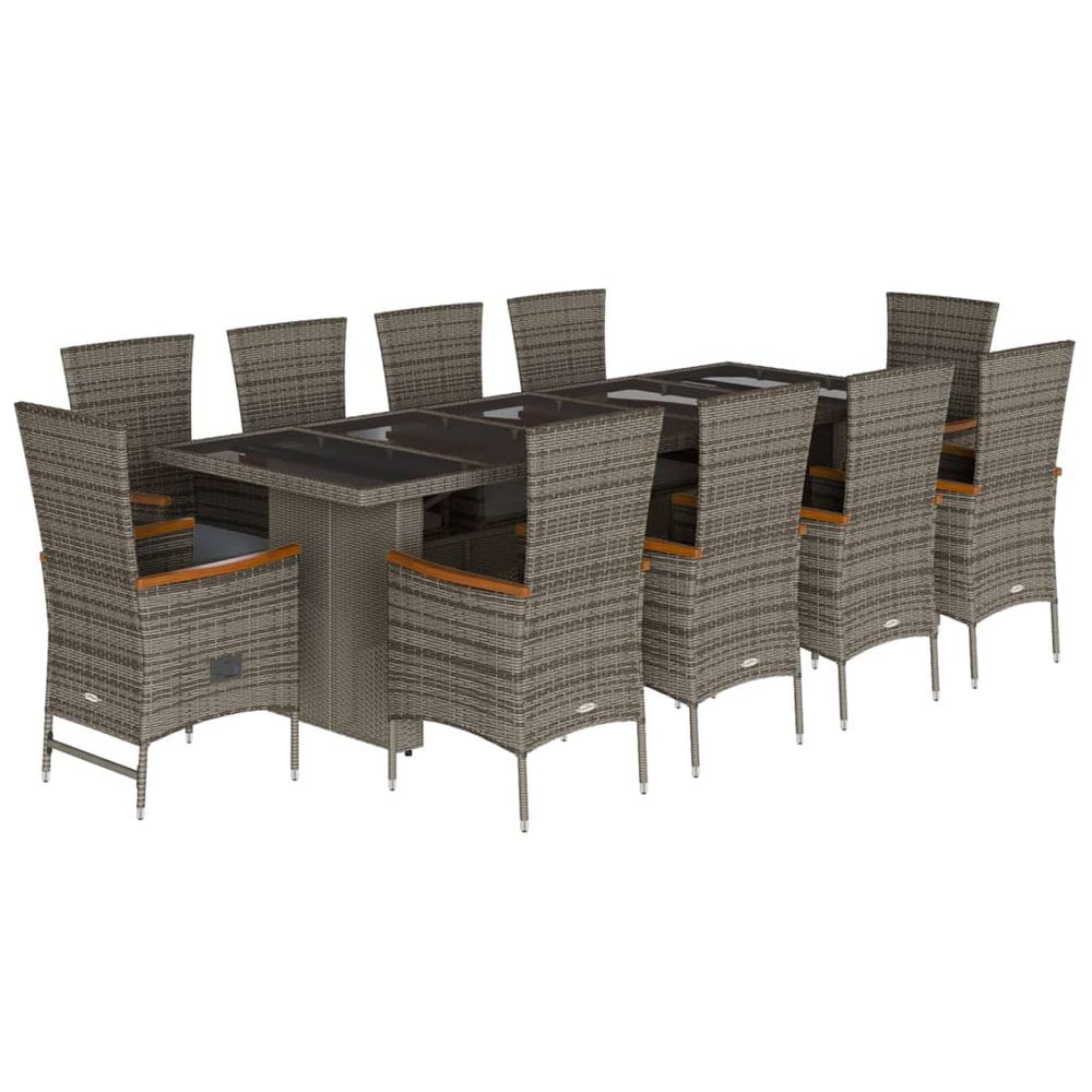 Ensemble à manger de jardin 11pcs avec coussins gris poly rotin