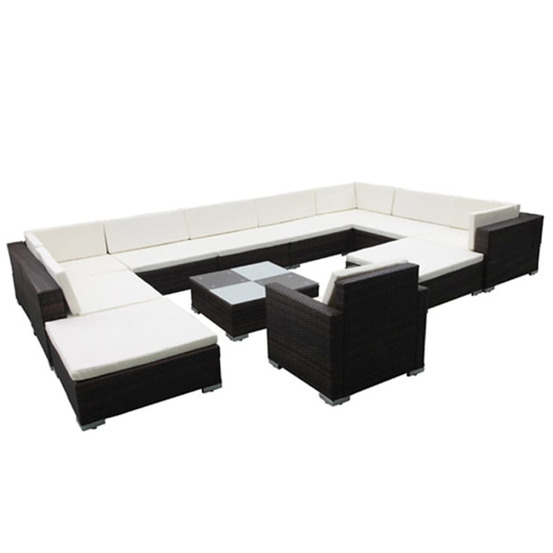 Salon de jardin 12 pcs avec coussins résine tressée noir