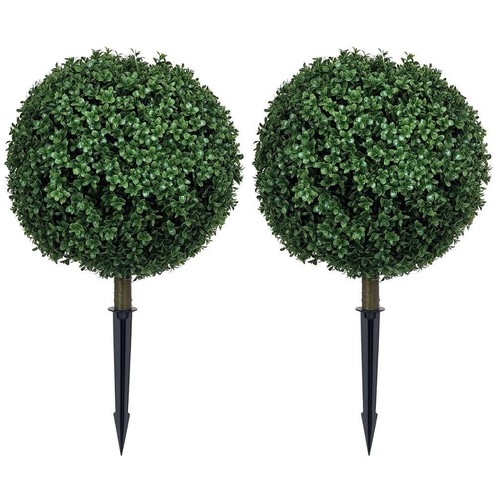 Lot de 2 buis artificiels boule pe décoration extérieure anti uv vert 70cm