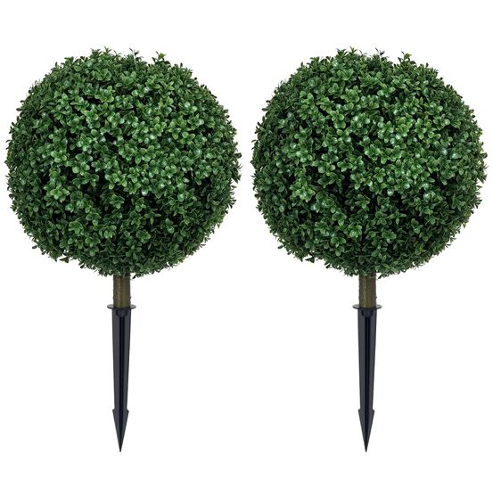 Lot de 2 buis artificiels boule pe décoration extérieure anti uv vert 70cm