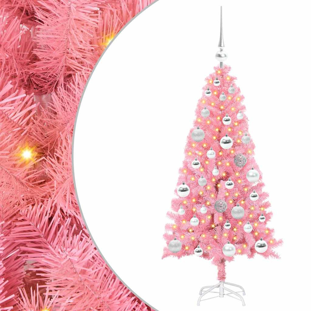 Sapin de noël avec 150 led avec support rose 120 cm pvc