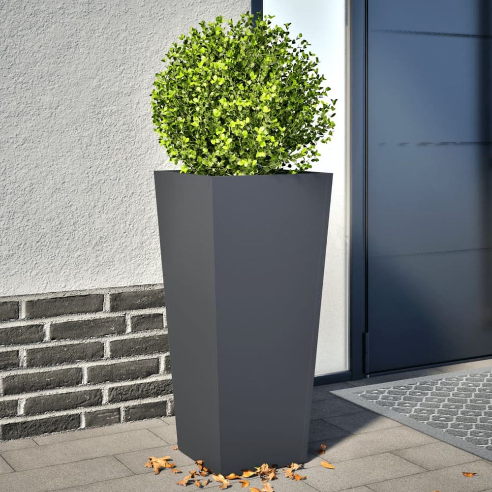 Duo de jardinières hautes acier laminé résistant design épuré pour entrée ou terrasse anthracite 35x35x75cm