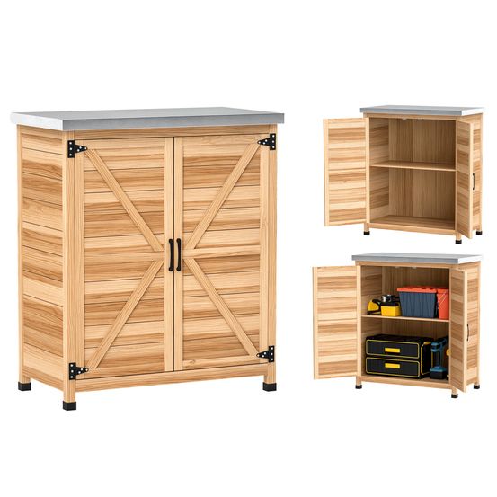Armoire de jardin bois naturel rangement outils plan travail acier 79x43x92cm - comfortxl outdoor living
