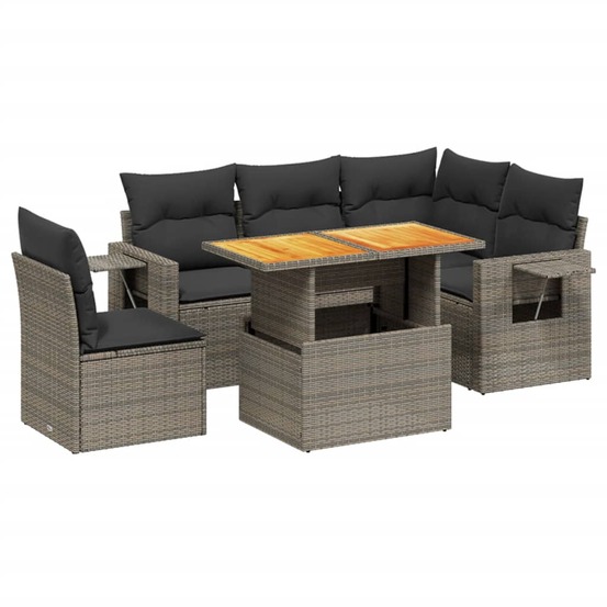 Salon de jardin 6 pcs avec coussins gris résine tressée