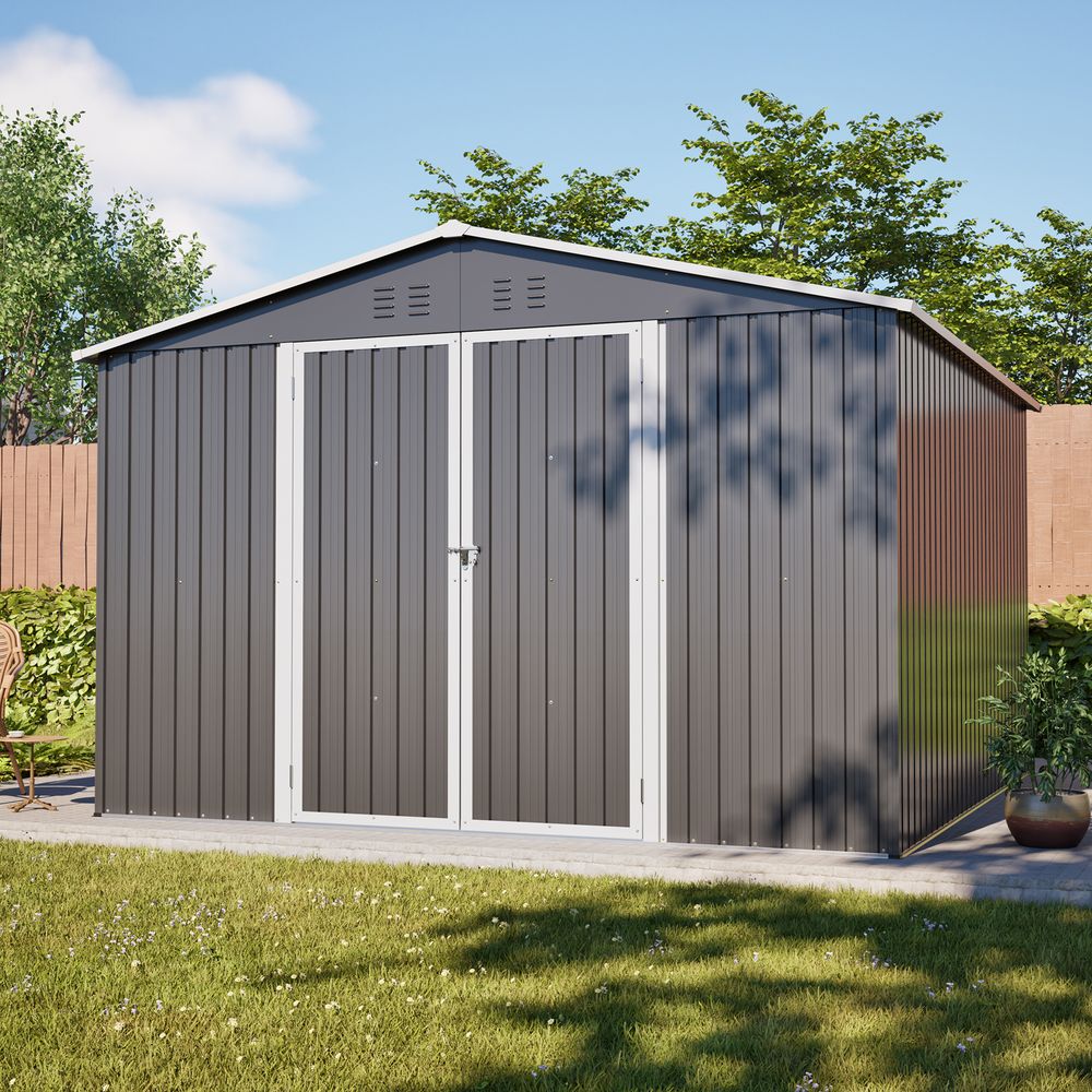 Grand abri de jardin métal extérieur avec cadre de sol stockage sécurisé 3x3m gris - comfortxl outdoor living
