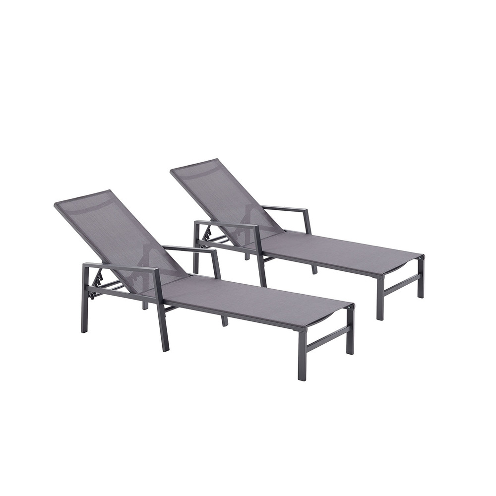 Lot de 2 transats en aluminium gris foncé bari