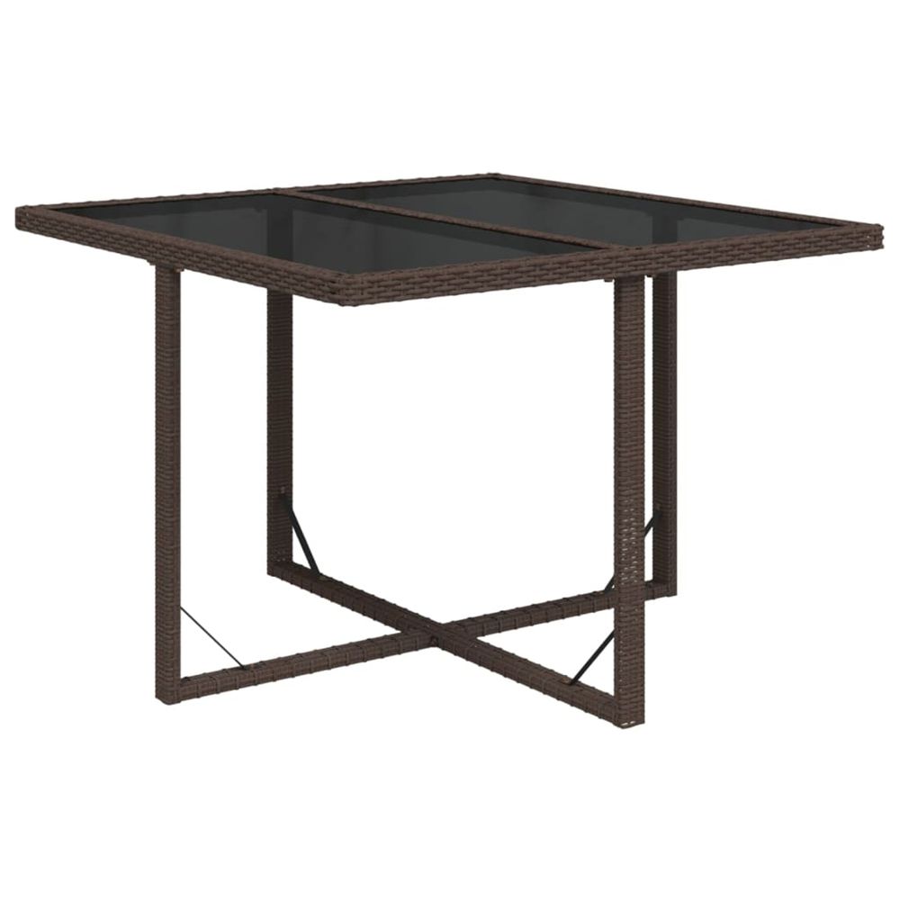 Table de jardin marron 109x107x74 cm résine tressée et verre