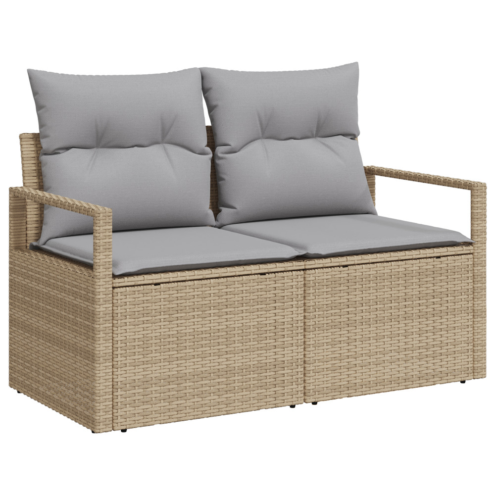 Canapé de jardin 2 places avec coussins en rattan poly beige