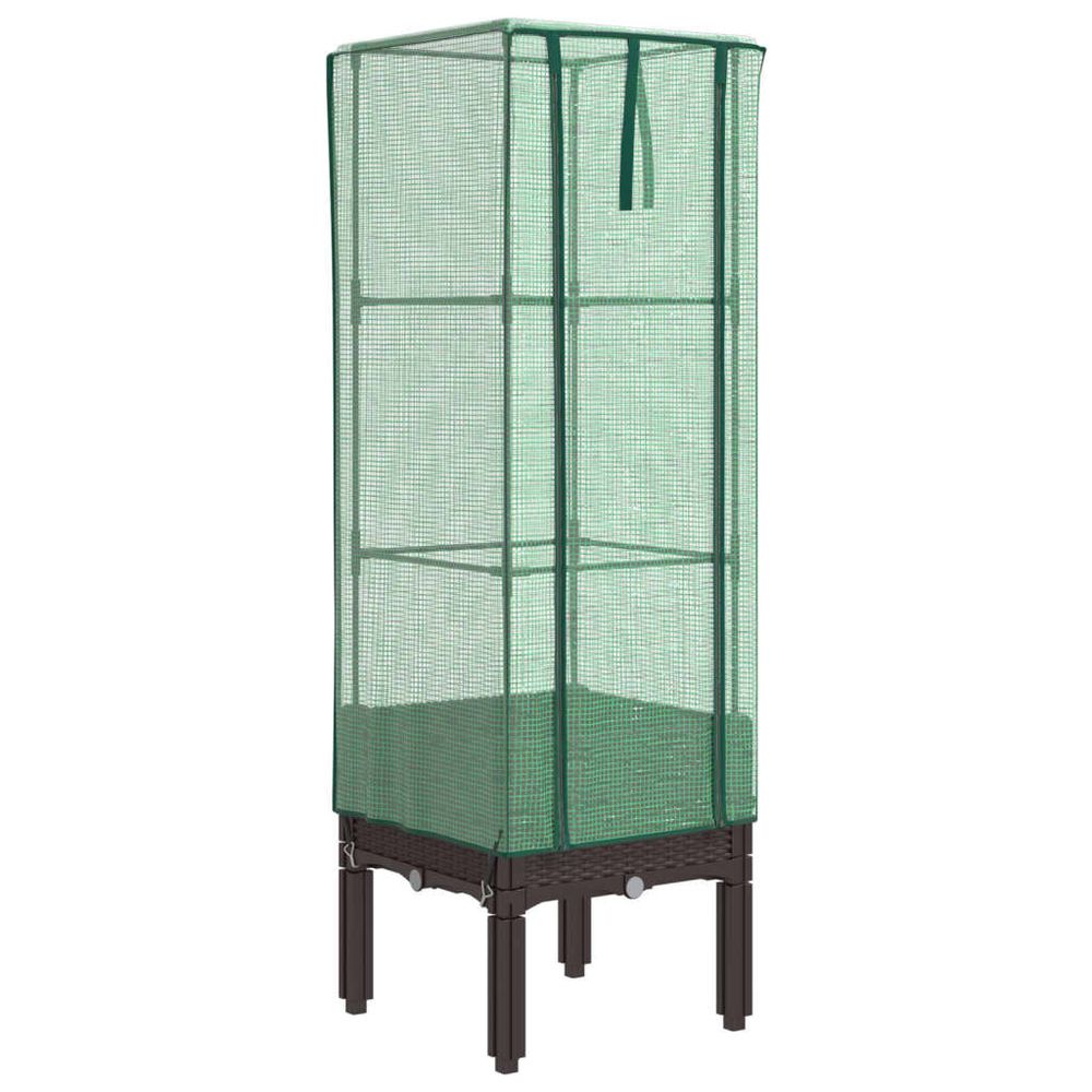 Jardinière surélevée avec housse aspect rotin 40x40x140 cm