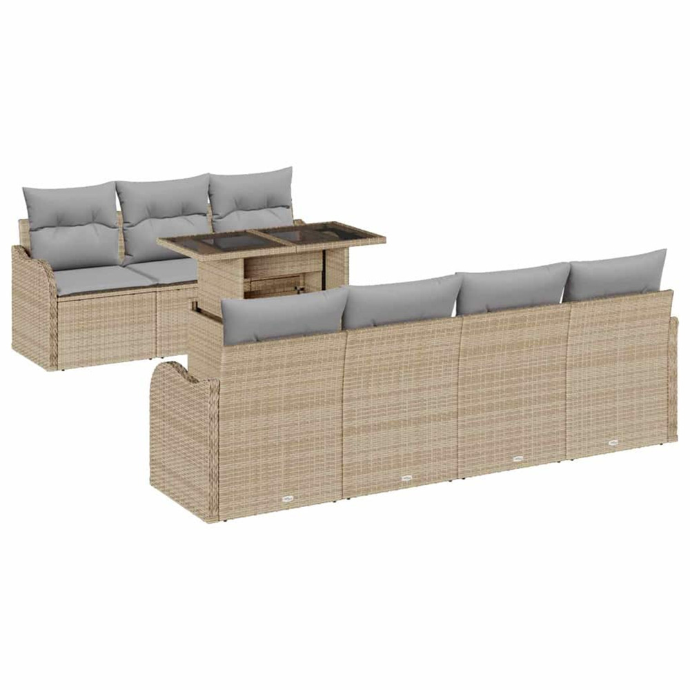 Ensemble de canapé de jardin 8 pcs beige poly rattan