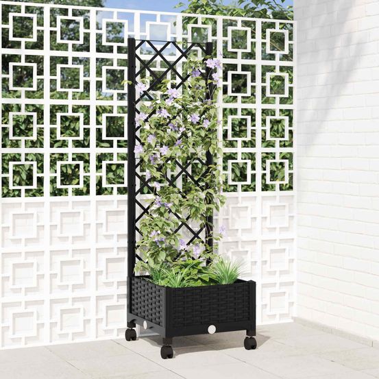 Jardinière carrée avec treillis polypropylène extérieur pour plantes grimpantes noir
