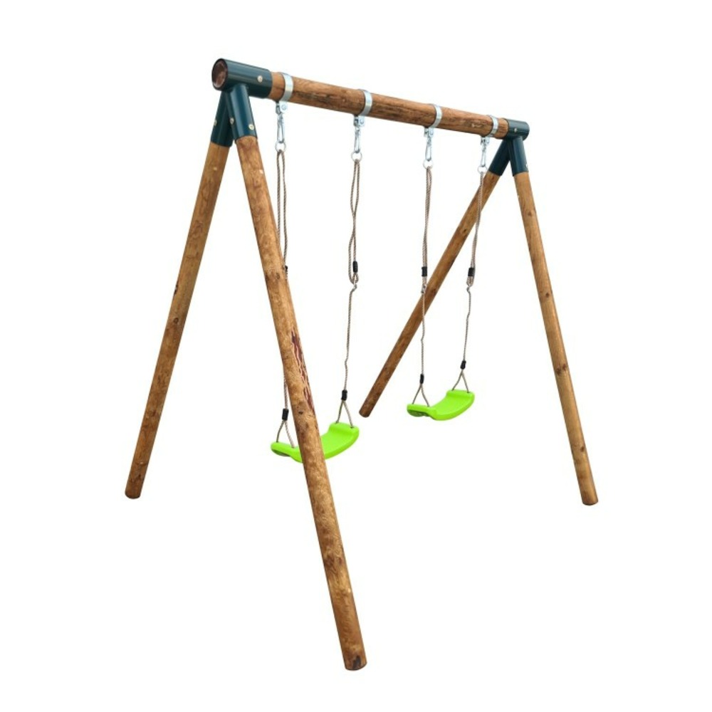 Balancelle double en bois rond masgames kaba deux sièges plats