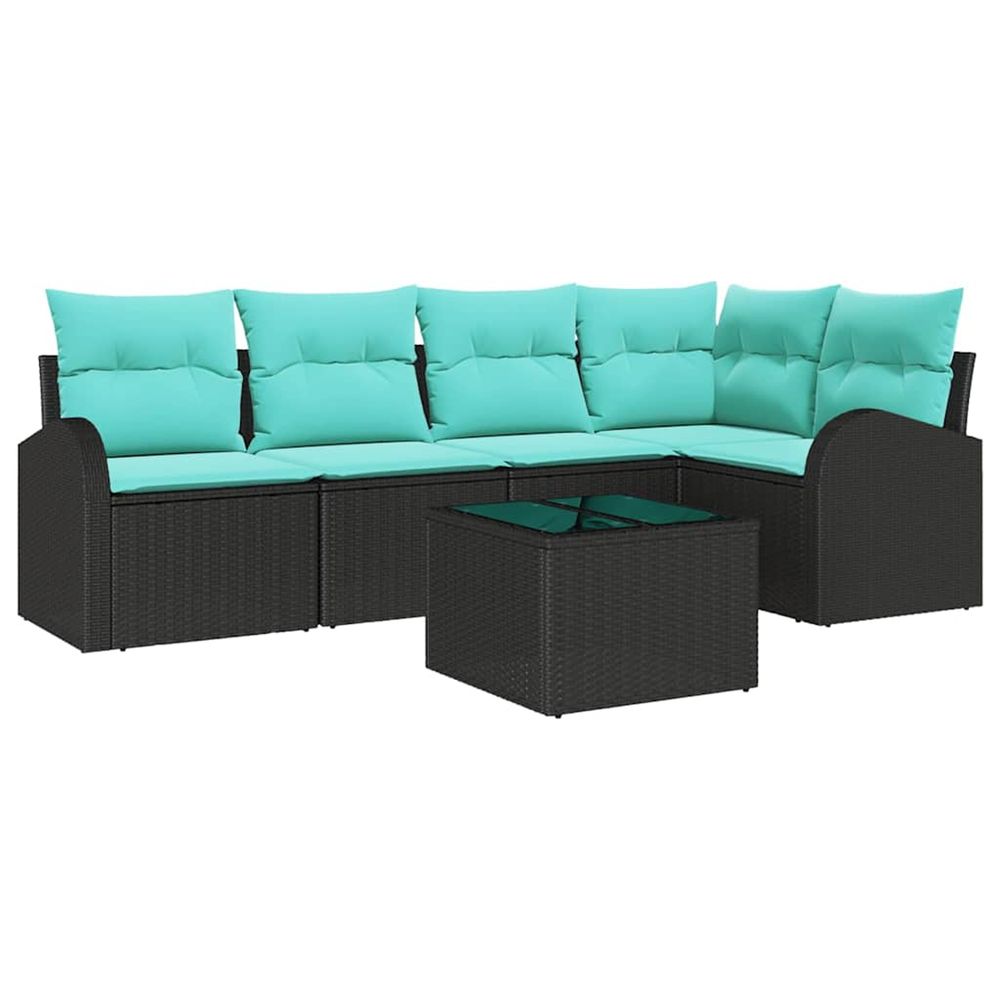 Ensemble de canapé de jardin 6 pc noir et turquoise polyrotin
