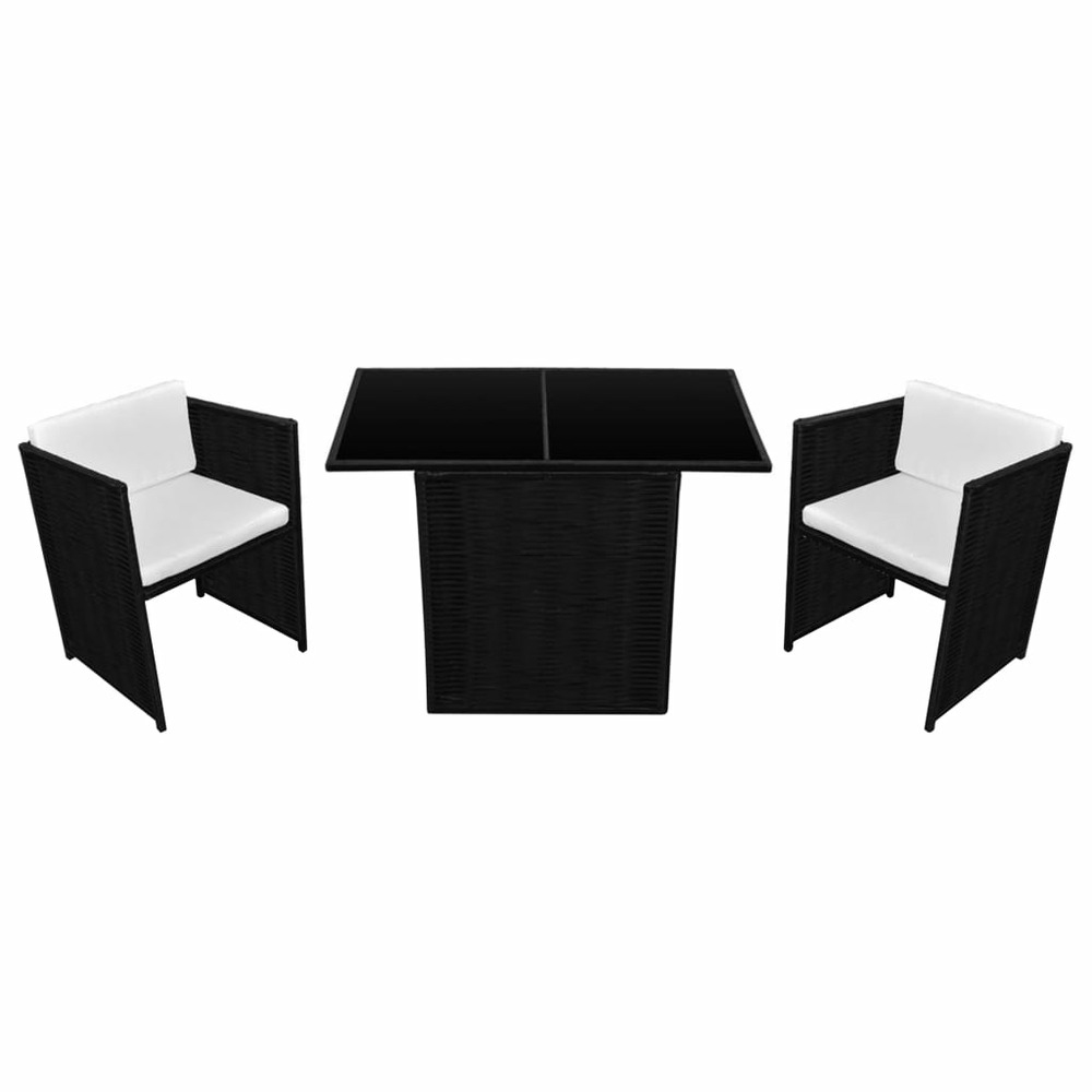 Ensemble de bistrot 3 pcs avec coussins résine tressée noir