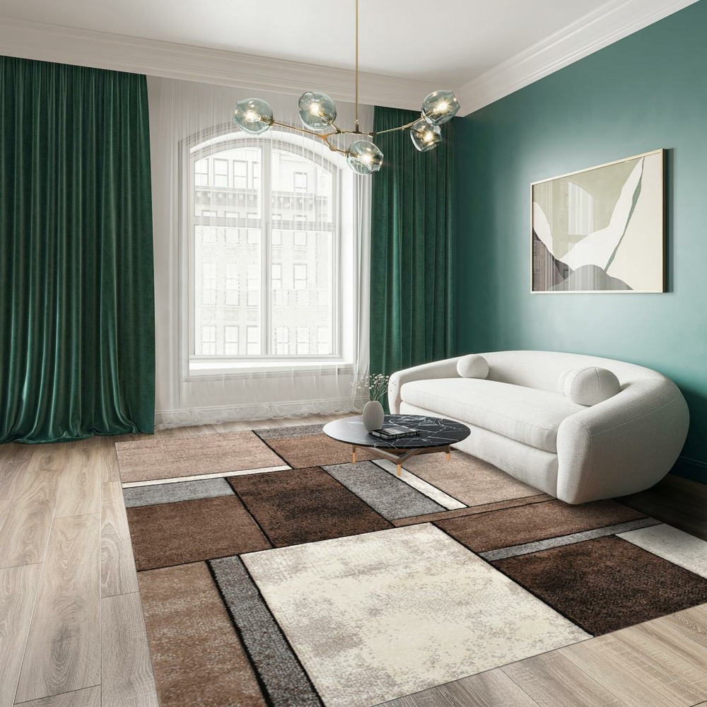 Tapis chambre 80x150 tissé beige rectangle motif géométrique bi 61