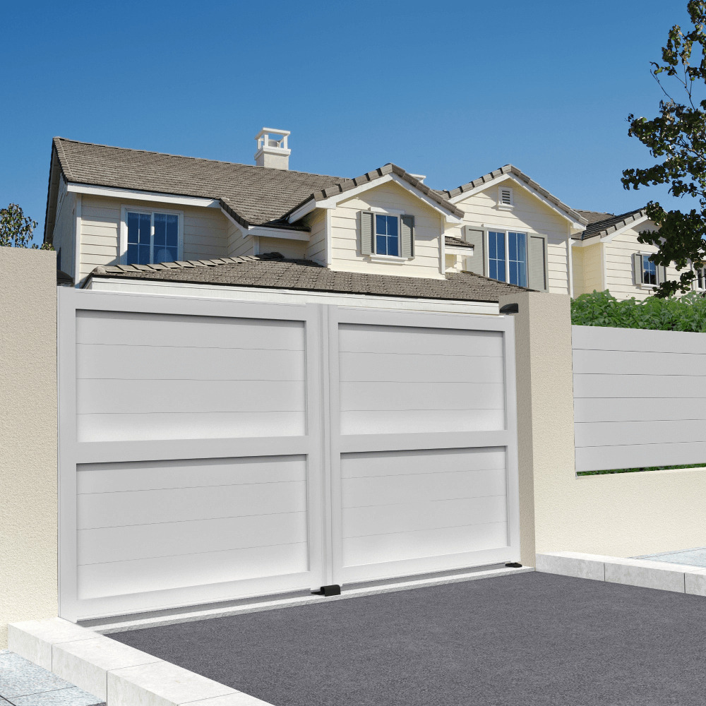 Portail double battant motorisé plein l 3500 x h 1907 mm (blanc satiné ral9010)