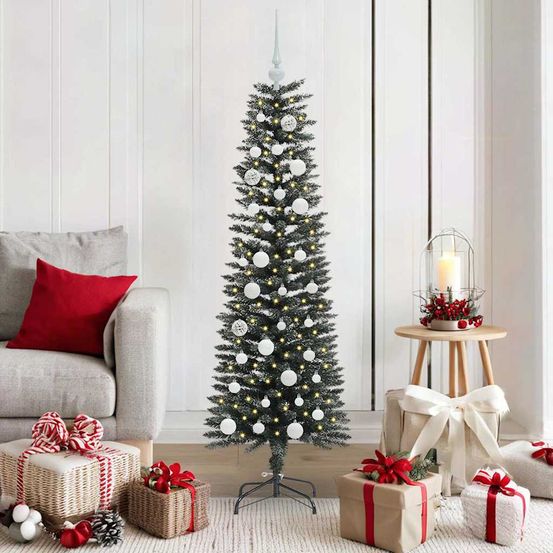 Sapin de noël conique 150 cm, décoration effet neige avec 150 led et 8 modes lumineux