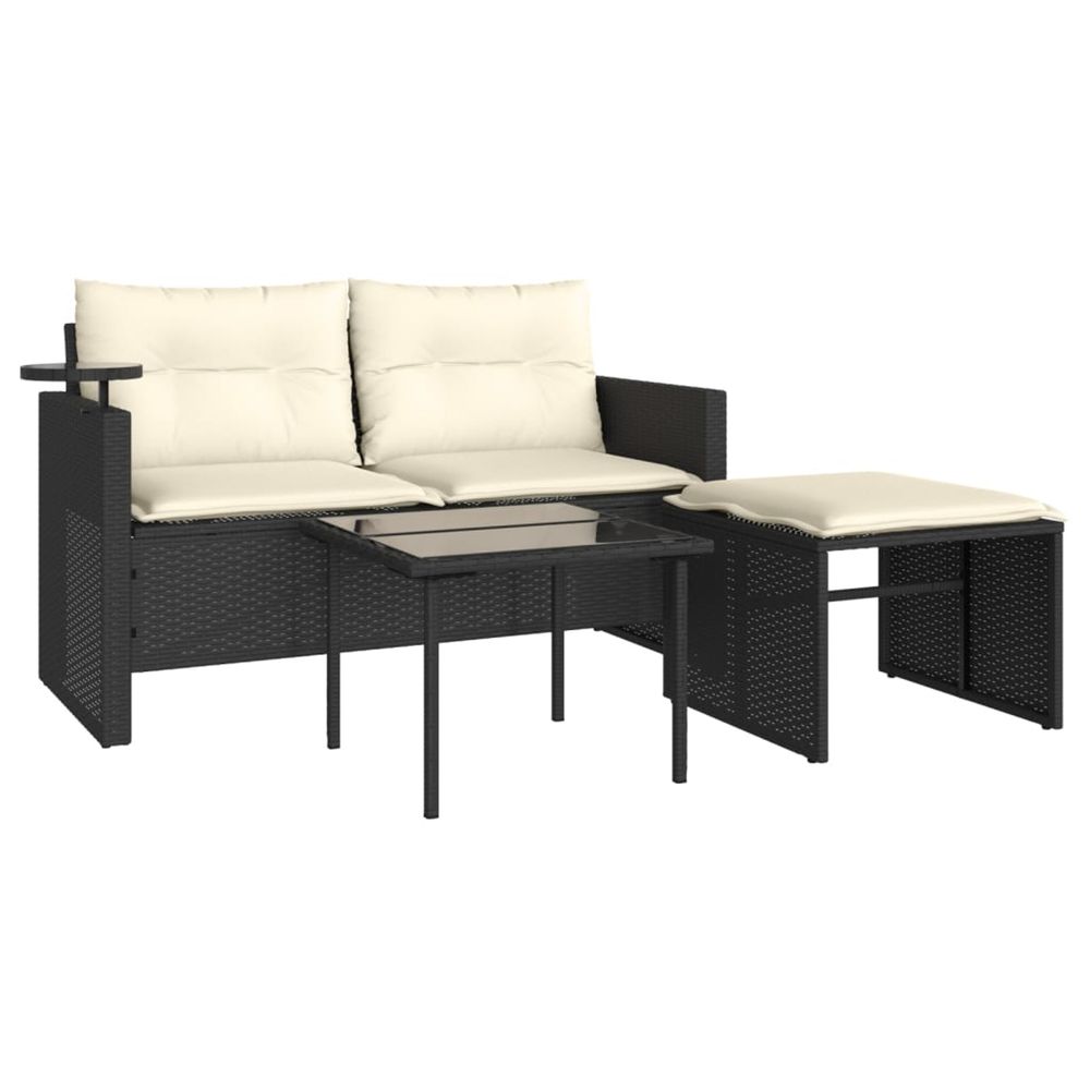 Salon de jardin 3 pcs avec coussins noir résine tressée