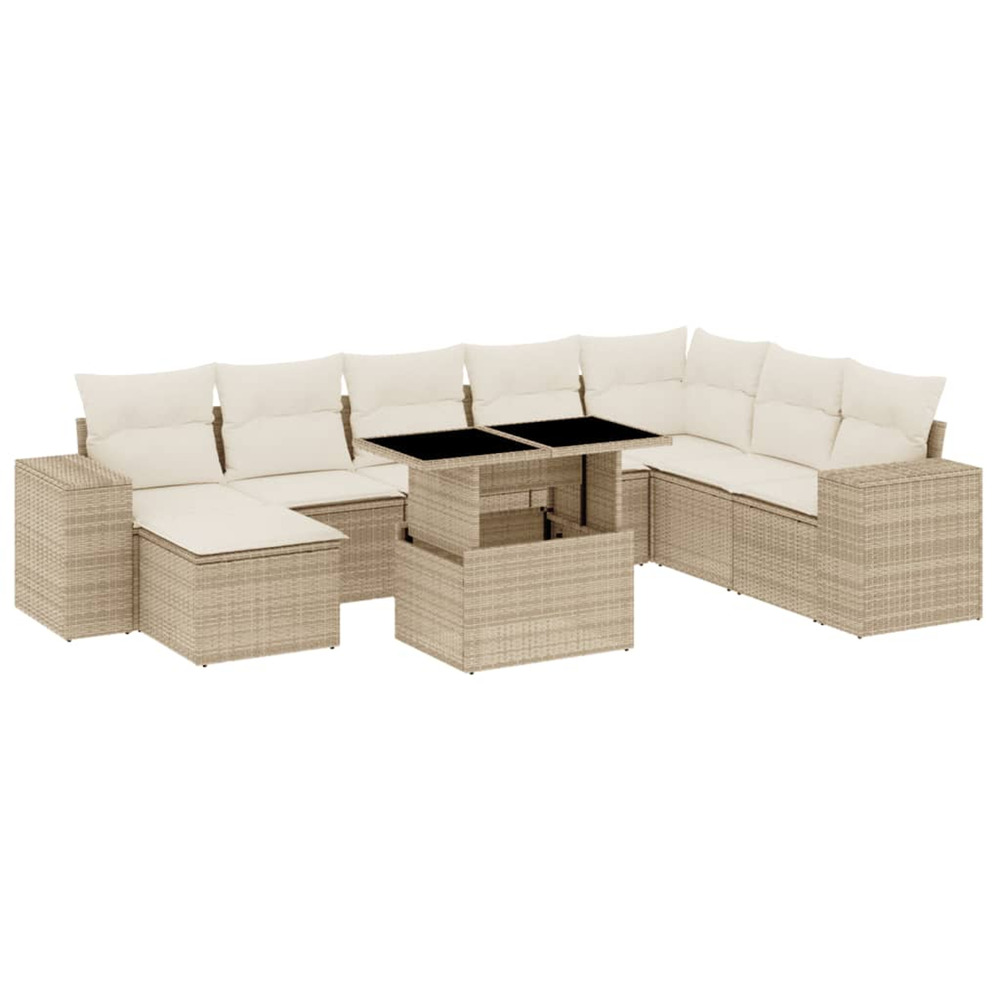 Salon de jardin avec coussins 9 pcs beige résine tressée