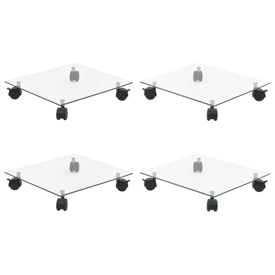 Supports roulants à plantes 4 pcs 35x35 cm carré verre trempé