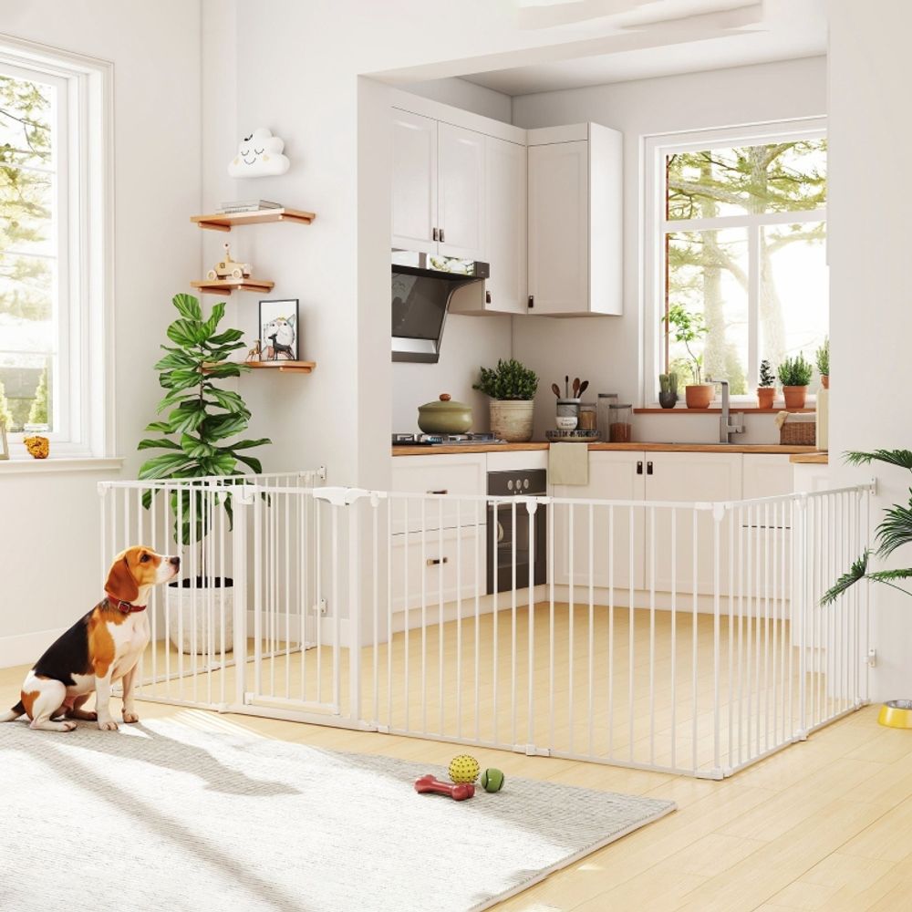 Grand parc chien 8 panneaux métal modulable barrière sécurité blanc