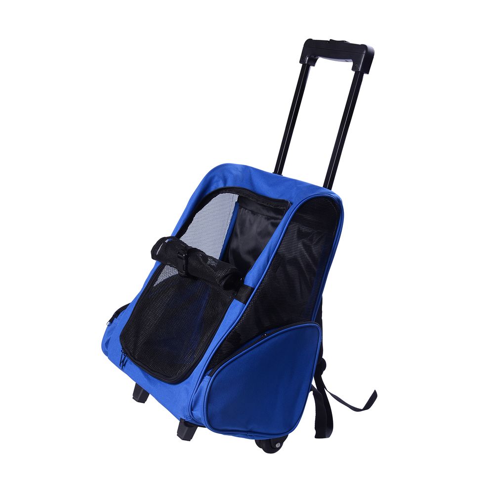 Sac transport chat chien tissu voyage 2 en 1 trolley sac à dos 42x25x55cm bleu