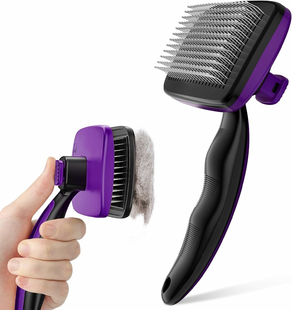 Brosse auto-nettoyante 135° pour chiens et chats – élimination efficace des poils morts bleu