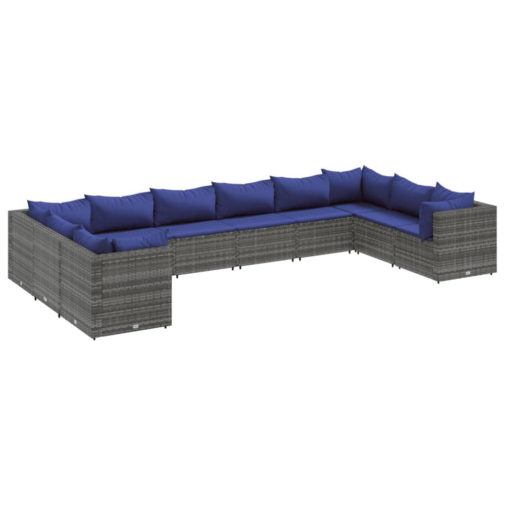 Salon de jardin 10 pcs avec coussins gris résine tressée