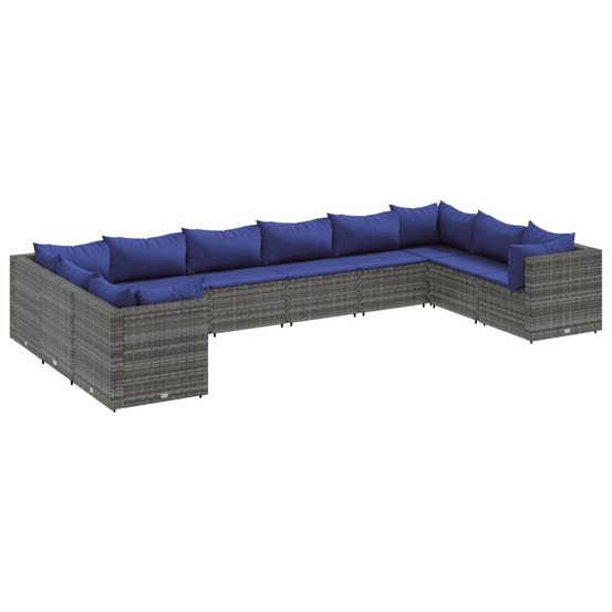 Salon de jardin 10 pcs avec coussins gris résine tressée