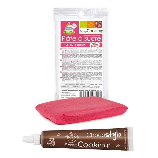 Stylo chocolat + pâte à sucre fuschia 100 g