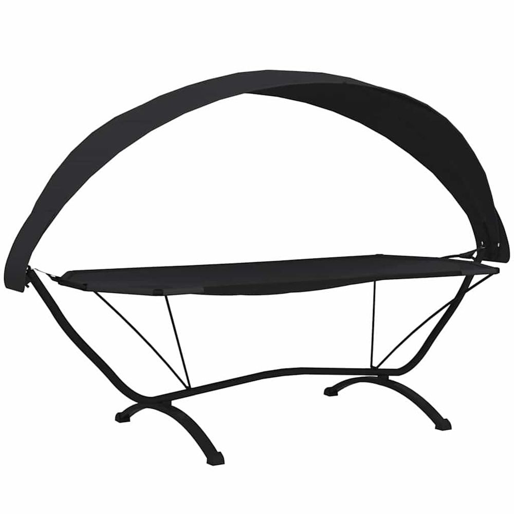 Lit de repos d'extérieur avec auvent noir acier et tissu oxford