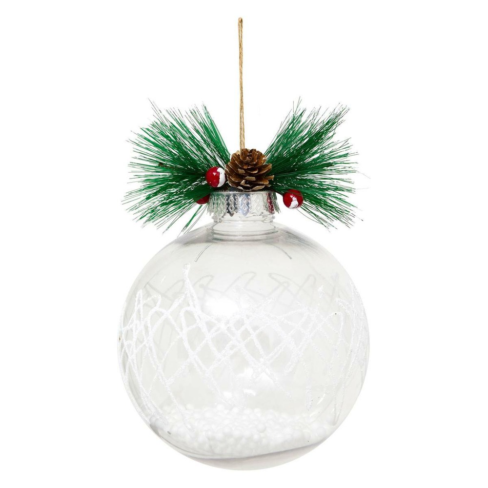 Boule branche de houx intérieur billes polystyrène d.15cm blanc