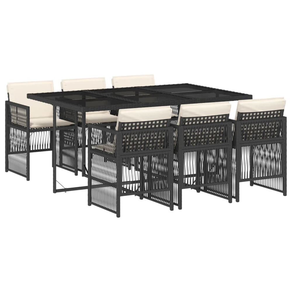 Ensemble à manger de jardin coussins 7pcs noir résine tressée