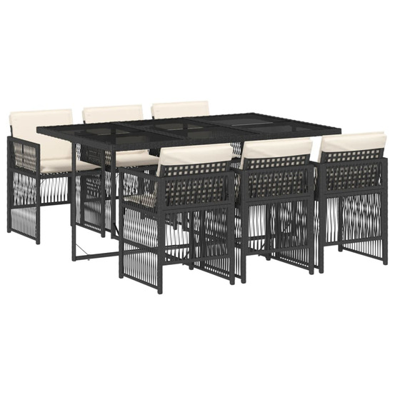 Ensemble à manger de jardin coussins 7pcs noir résine tressée