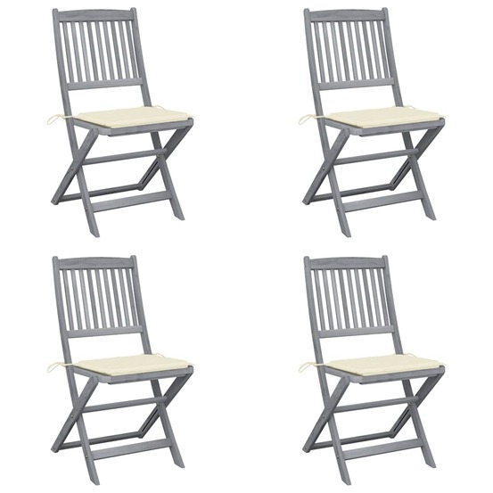 Chaises pliables d'extérieur lot de 4 et coussins bois d'acacia