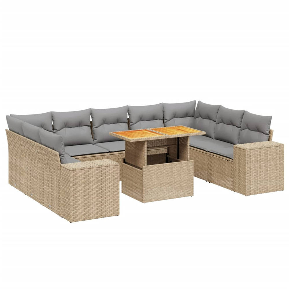Salon de jardin avec coussins 10 pcs beige résine tressée
